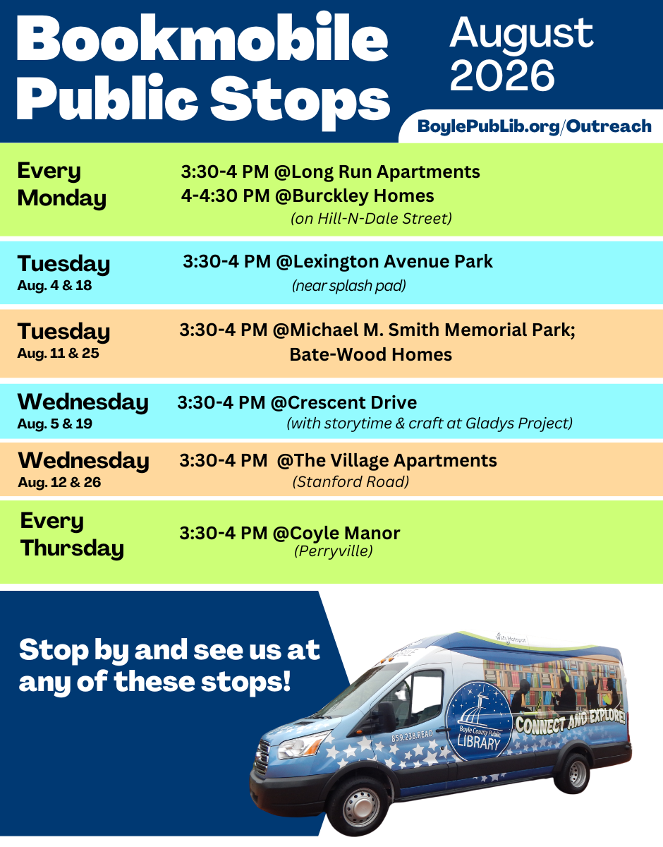 Bookmobile Public Stops August 2026