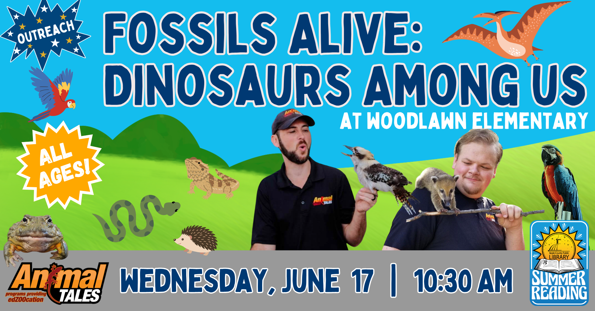Fossils Alive - Dinosaurs Among Us on June 17 at 10:30 AM at Woodlawn Elementary School in Danville