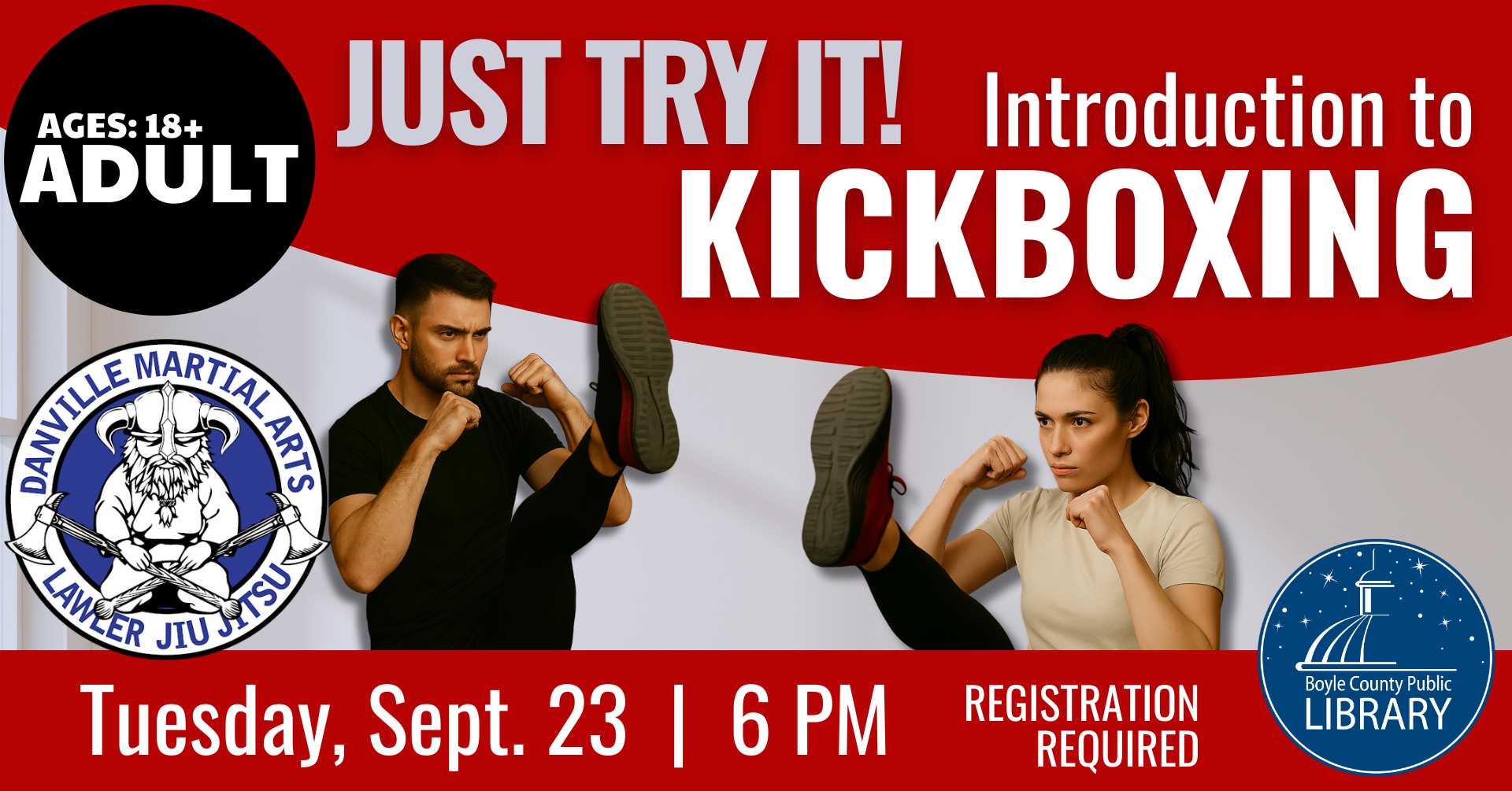 Just Try It Kickboxing for Adults with Danville Martial Arts Academy on September 23 at 6 PM Registration Required