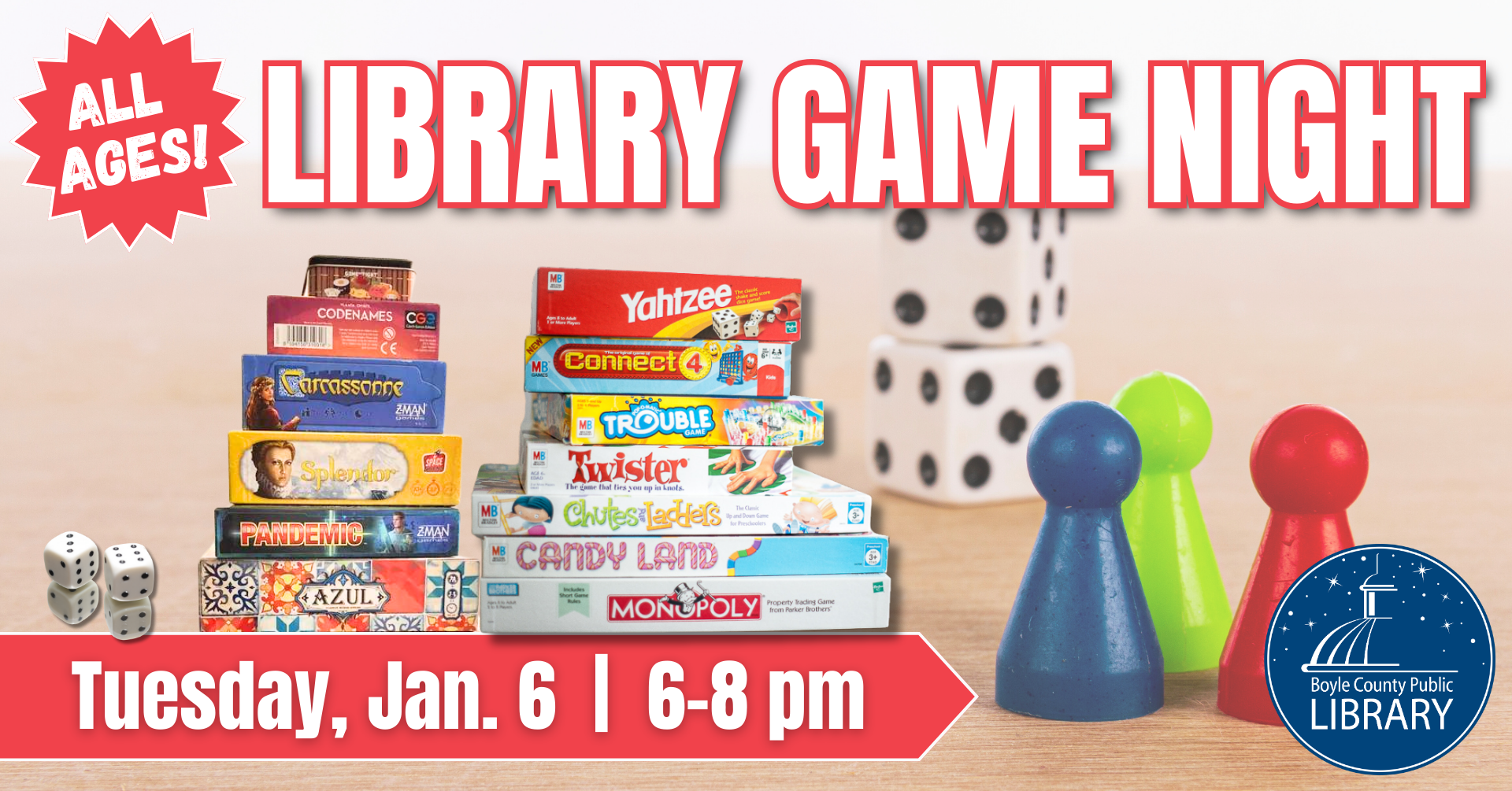 Library Game Night on January 6 at 6 PM