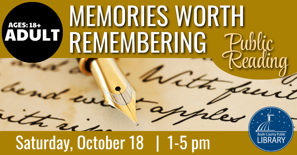 Memories Worth Remembering Public Reading on October 18 from 1 to 5 PM