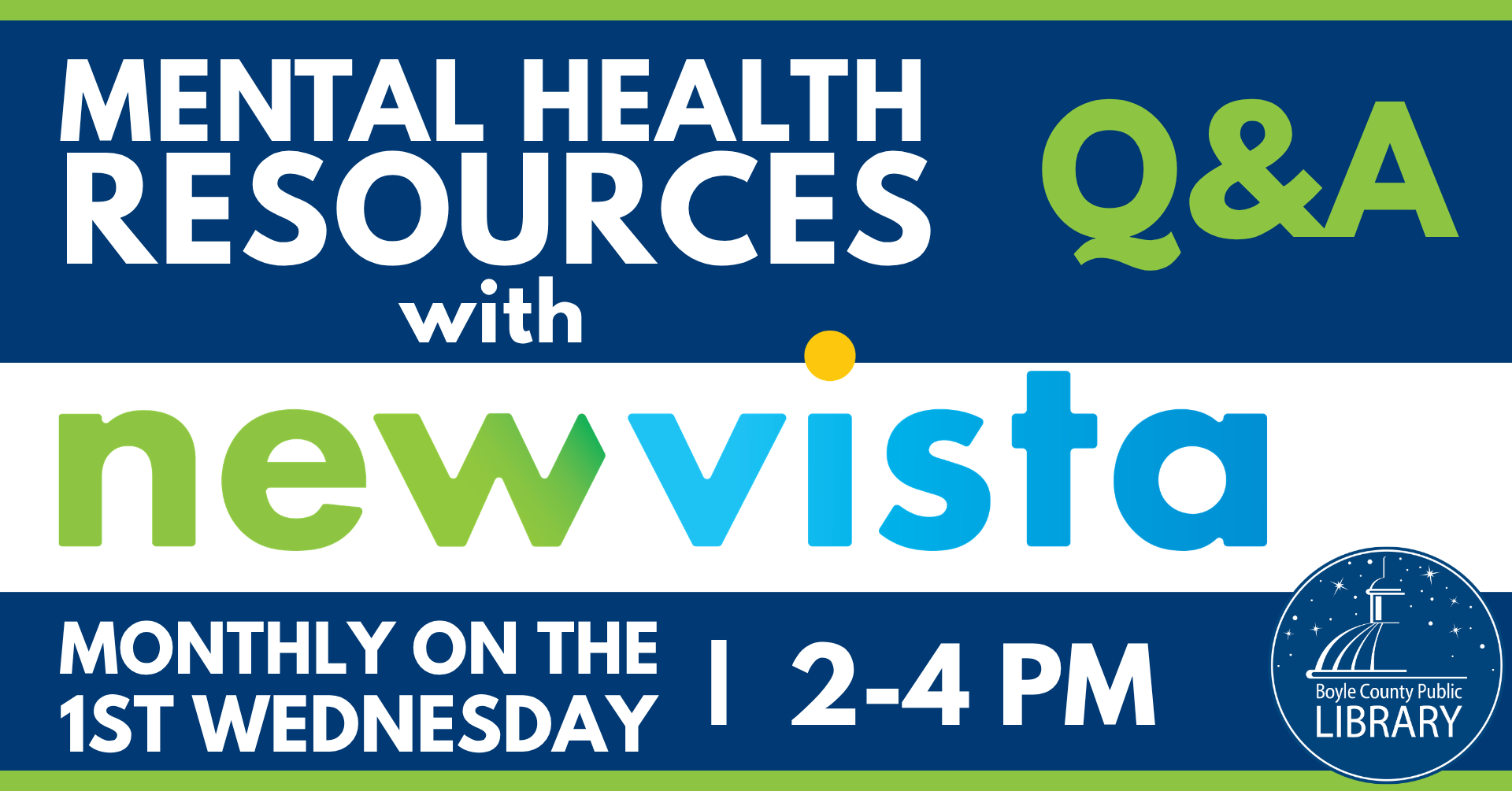 Mental Health Resources Q and A with New Vista on October 7 from 2-4 PM