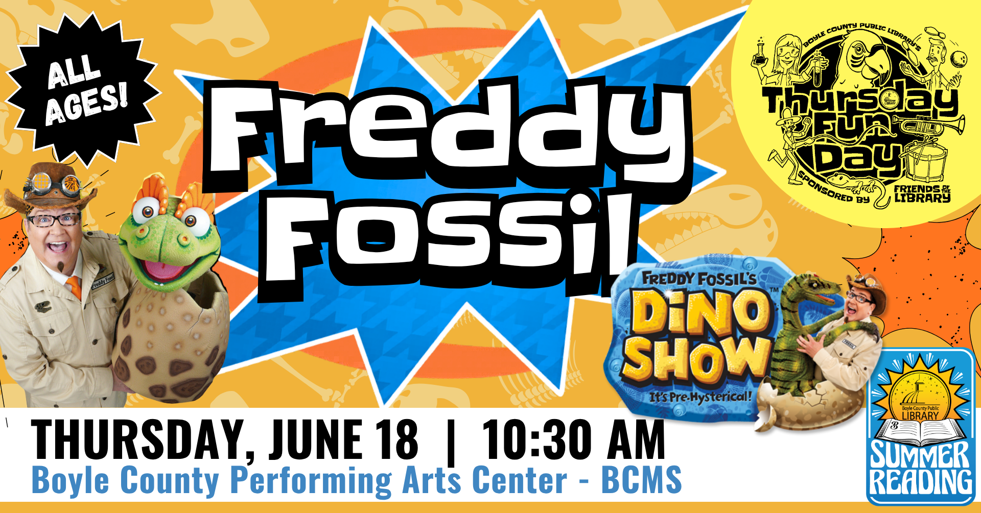 Thursday FunDay - Freddy Fossil on June 18 at 10:30 AM at Boyle County Performing Arts Center in Danville