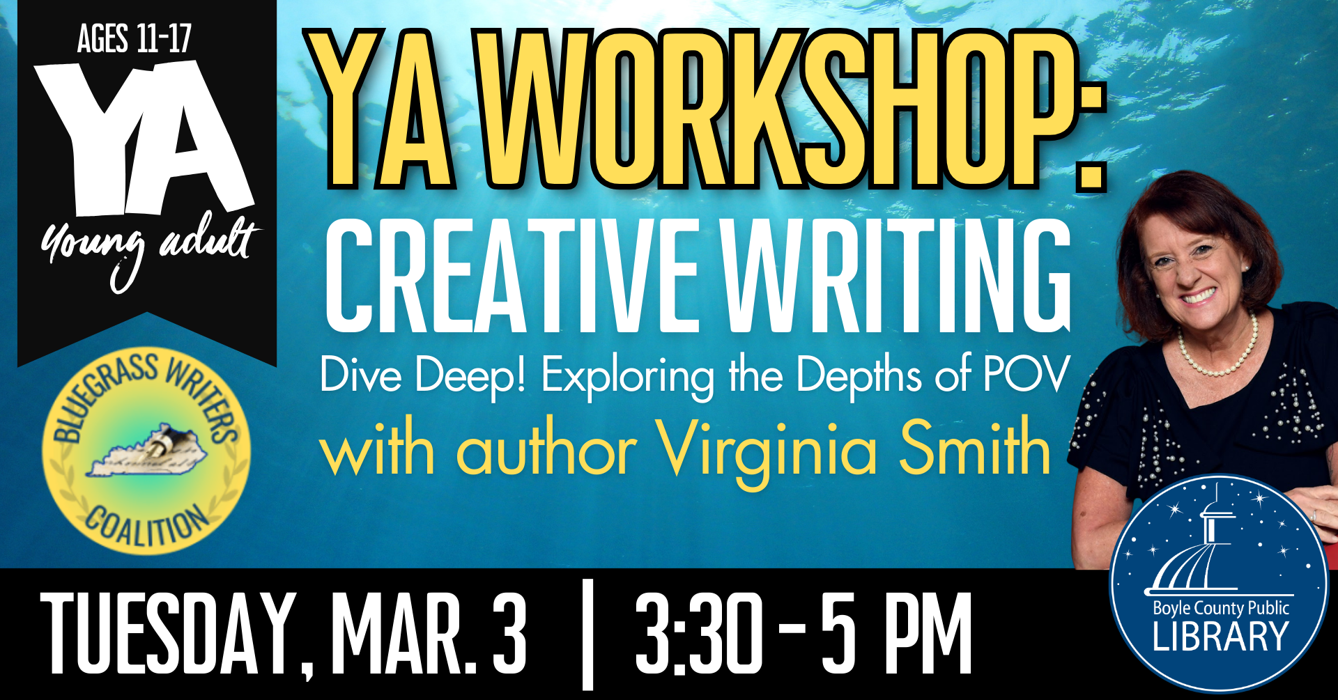 YA Creative Writing Workshop on Tuesday March 3 at 3:30 PM