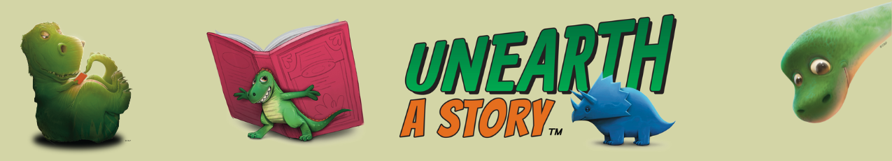 Unearth a Story blue dinosaur other dinosaurs reading books